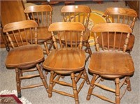 6pc Solid Oak Swivel Chairs