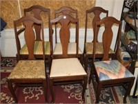 6pc Oak t back Chairs (1 arm, 5 sides)