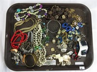 TRAY: COSTUME NECKLACES, EAR RINGS, ETC.