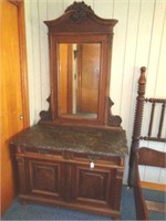 Walnut Marble Top 2 Drawer Dresser with Mirror