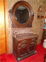 Ornate Washstand - Oak with Marble Top &