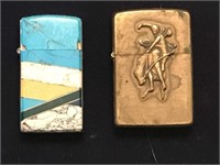 2 ZIPPO LIGHTERS NATIVE AM. AND BRASS