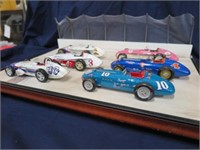 RACE CAR MODEL DISPLAY, WOODEN/GLASS, WITH (6)