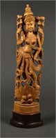 Indian Carved Wood Standing Guanyin Figurine