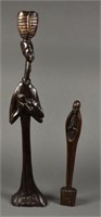 F Sanon, Carved Wood Figurine, Mother & Child, 22"