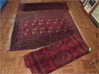 Three Oriental Rugs: 3.5 x4' Dark Red with Double