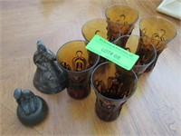 Six Amberina "Nudes" Cordial's, Small Bronze of