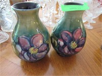 Pair Signed Moore Croft Vase: 7" Tall, Small Hair
