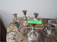 Pair Weighted Sterling Three Light Candelabra