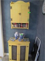 Painted Folky Cabinet with Punched Tin Doors, Wall