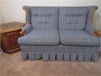 Early American Love Seat in Blue Fabric & Tile Top