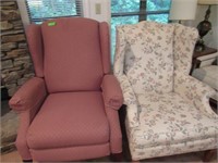 Two Wing Back Chairs: One Floral, One Rose - Flora