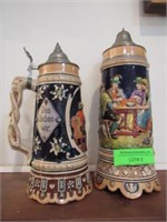 Two German Beer Steins : Pewter Caps, Musical