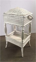 Antique white wicker sewing basket