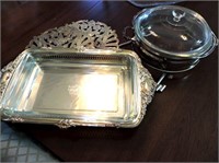Pyrex Serving Bowl with Silverplate Containers