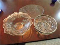 Silver Overlay & Silver Trim Bowls, Glass Platter