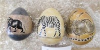 3 African Print Stone Carvings