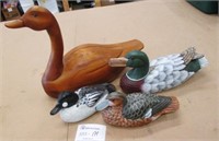 4 Hand Carved Wooden Ducks