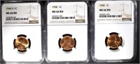 1948-D & 2-1958 LINCOLN CENTS, NGC MS66RD