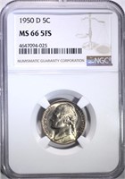 1950-D JEFFERSON NICKEL, NGC MS-66 FIVE FULL STEPS