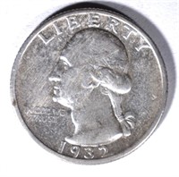 1932-S WASHINGTON QUARTER, AU cleaned