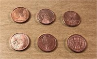 One Ounce Copper Uncirculated Coin LOT of 6