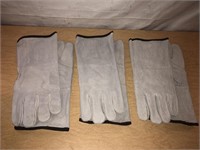 Heavy Duty Leather Welding Glove Lot 3 Pair Sz 9 L