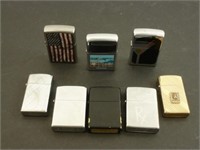 6 Regular Size Zippos & 2 Smaller Zippos Vintage