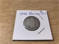 1898 SILVER BARBER Quarter in Case