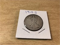 1918-S SILVER Walking Liberty Half Dollar in Case