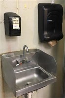 LOT: STAINLESS STEEL WALL SINK, ETC. ALSO, A SOAP