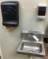LOT: STAINLESS STEEL WALL SINK, ETC. ALSO, A SOAP