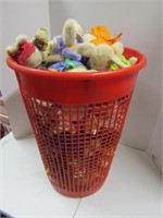 2 Baskets of stuffed animals & 30 precious moments