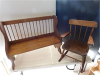 Child's bench and Rocking Chair