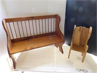 Child's Bench and doll chair