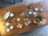 LOT OF POCKET WATCH AND STOP WATCH PARTS