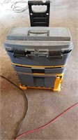 YELLOW MULTI-LEVEL TOOL BOX ON WHEELS + CONTENTS