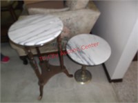 2 MARBLE TOP END TABLES, SHORTER TABLE TOP LOOSE