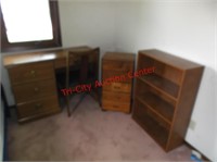 **DESK W/CHAIR, DRESSER, BOOK SHELF, WALL SHELF