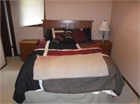 **BED, 2 TABLES, LAMP & BEDDING