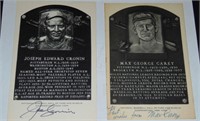 Joe Cronin and Max Carey Hall of Fame Cards.