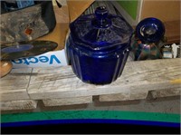 Blue glass cookie jar