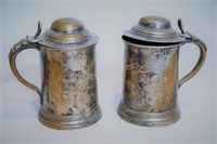 Copper & Silver Plate Pair of Lidded Tankards