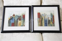 Framed Pair of City Prints