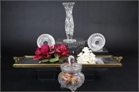 Capodimonte Floral Figurines, Vanity Mirror, Vase
