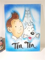 Air-brush de Tintin et Milou sur toile (16''x12'')