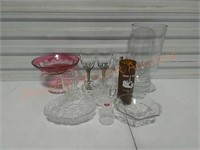 Vintage Cranberry Over Clear Bowl and More