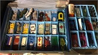 Matchbox car collector case with about 30 cars,