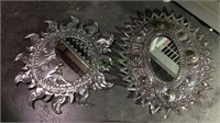 Two pressed tin framed wall mirrors, sun & moon