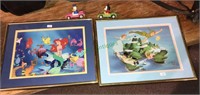 Two framed and matted Disney prince 14 x 11, two